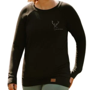 Chandail reglan Camille manche longue en bambou noir avec bande à la taille pour femme - VEUVE DE CHASSE