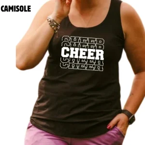 Camisole longue pour femme noire en bambou avec le bas arrondi et les bretelles larges. Cheer Mom