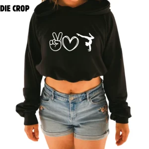 Hoodie crop manche longue en bambou noir avec élastique à la taille pour femme Gymnastique emodji