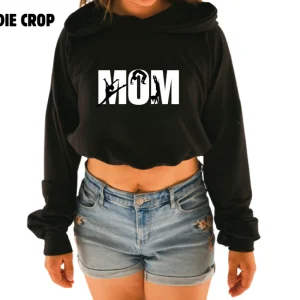 Hoodie crop manche longue en bambou noir avec élastique à la taille pour femme Gymnastique mom monochrome