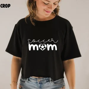 T-shirt Marie crop en bambou noir pour femme - Soccer Mom