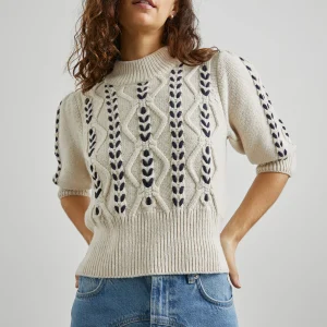 ADDY SWEATER - OATMEAL NAVY CABLES