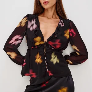 ALIXA TOP - ONYX BLURRED FLORAL