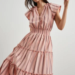 AMELLIA DRESS - CORAL NAVY STRIPE