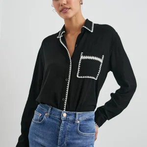 CHARLI SHIRT - BLACK BLANKET STITCH