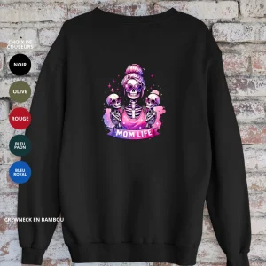 Crewneck en bambou fleece - couleurs variées - Impression MOM LIFE ROSE