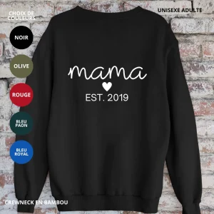 Crewneck en bambou fleece - couleurs variées - Impression MAMA