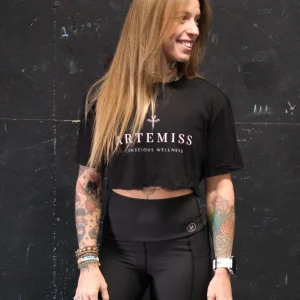 T-shirt Marie crop en bambou noir pour femme - Artemiss