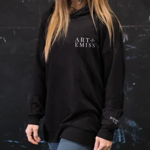 Hoodie oversize manche longue en bambou noir avec bande à la taille pour femme Artemiss