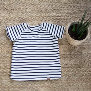 T-shirt manche courte blanc rayé marine