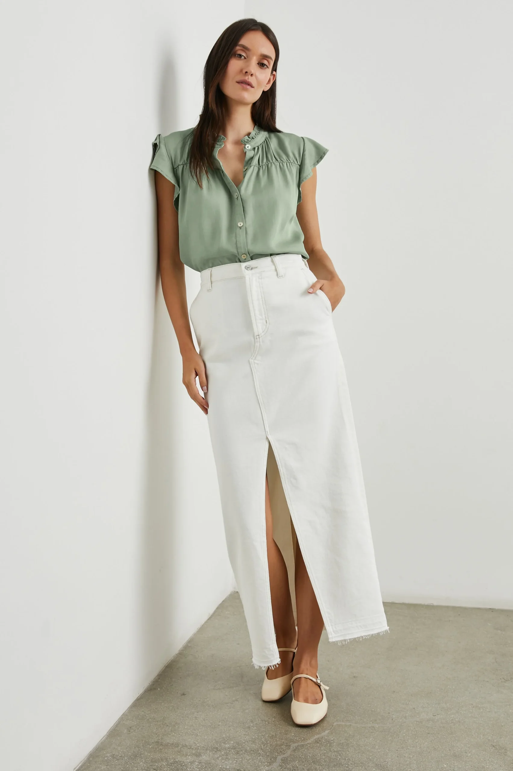 RUTHIE TOP - SAGE DENIM – Image 2