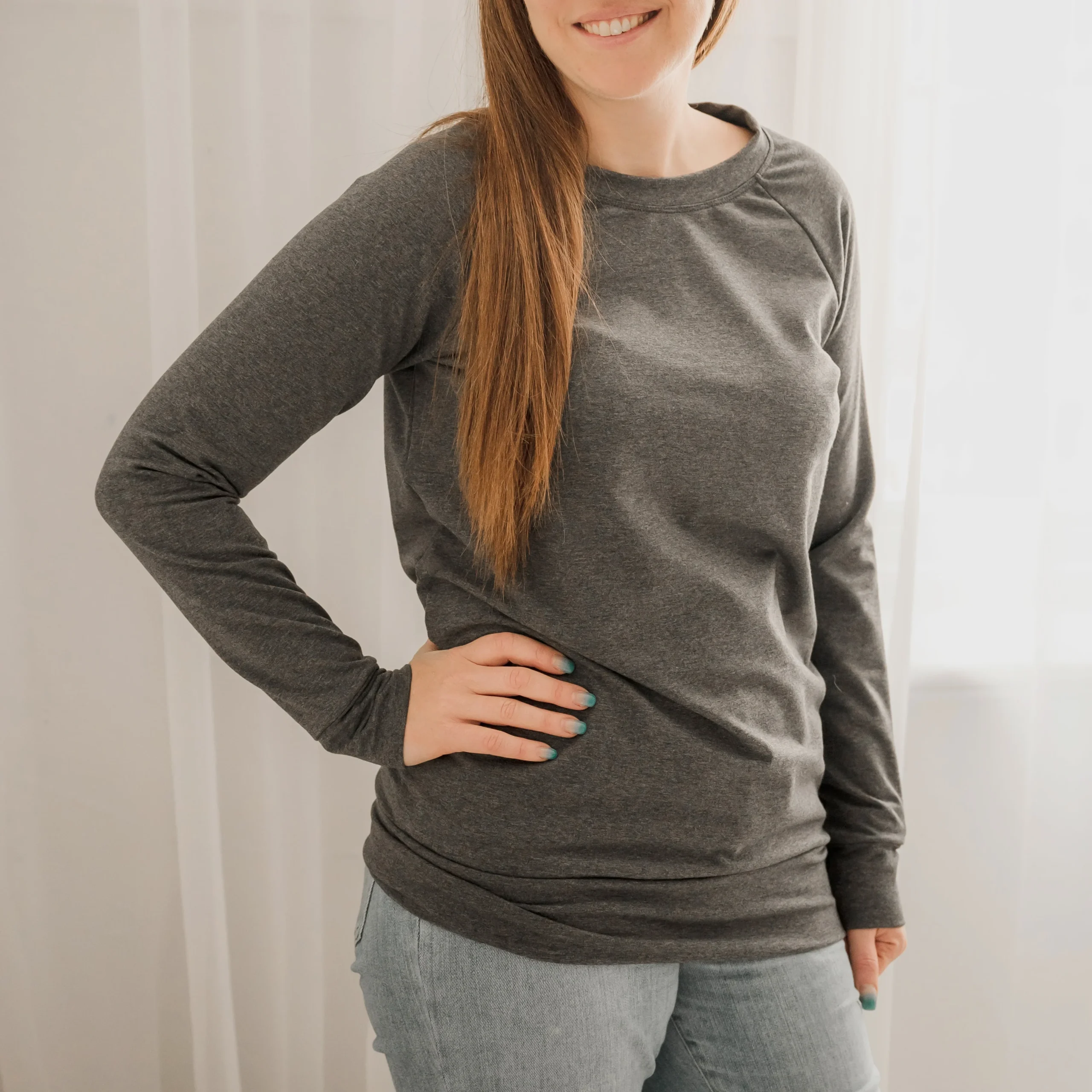 Chandail reglan femme prestige MomMe&Cie en bambou - Gris – Image 2