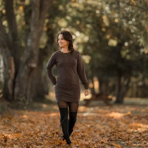 Chandail tunique Claudia brun chocolat manche longue pour femme