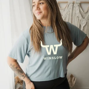 T-shirt Marie crop Winslow en bambou bleu ciel pour femme.