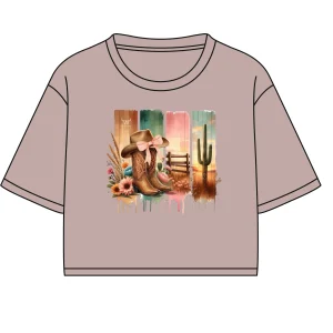 T-shirt Marie crop Winslow en bambou rose blush  - Imprimé Bottes