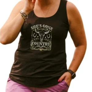 Camisole longue pour femme noire en bambou avec le bas arrondi et les bretelles larges - SHE'S GONE COUNTRY