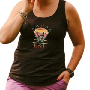 Camisole longue pour femme noire en bambou avec le bas arrondi et les bretelles larges - WILD WEST