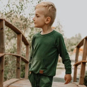 Chandail reglan Camille enfant avec poche vert forêt