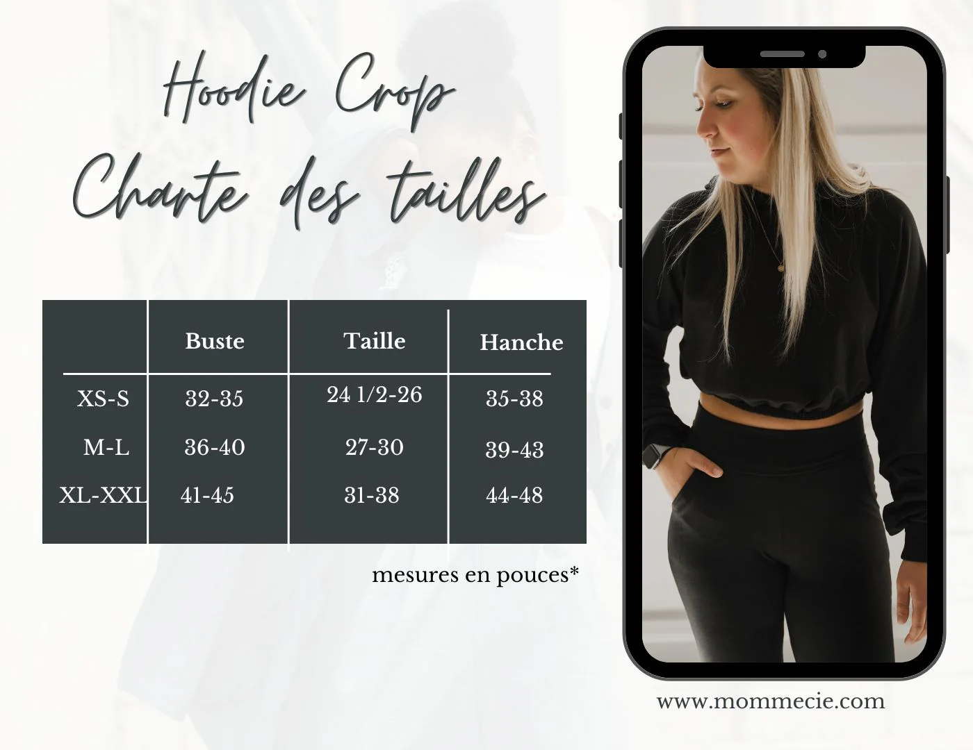 Hoodie crop prestige MomMe&Cie en bambou - Noir. RETAIL – Image 8