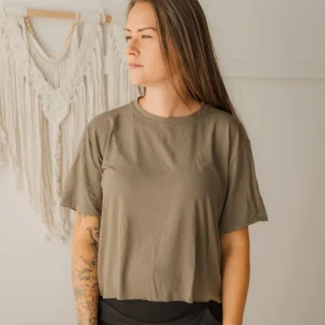 T-shirt crop prestige MomMe&Cie en bambou - Olive