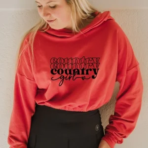 Hoodie crop manche longue en bambou corail avec élastique à la taille pour femme - COUNTRY GIRL