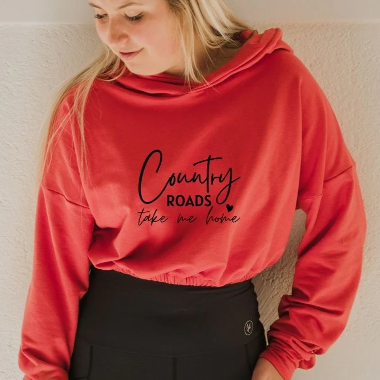 Hoodie crop manche longue en bambou corail avec élastique à la taille pour femme - COUNTRY ROADS