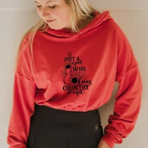 Hoodie crop manche longue en bambou corail avec élastique à la taille pour femme - COUNTRY MUSIC