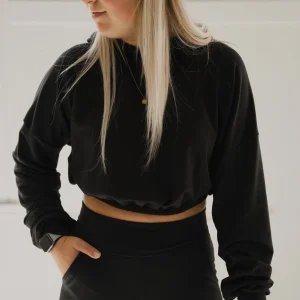 Hoodie crop prestige MomMe&Cie en bambou - Noir. RETAIL