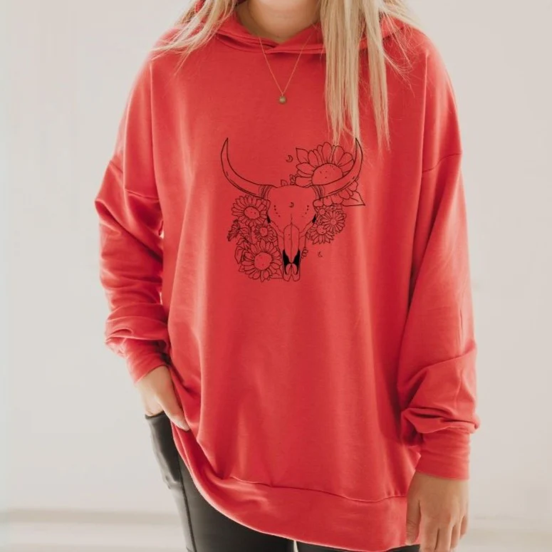 Hoodie oversize manche longue en bambou corail avec bande à la taille pour femme - CRÂNE & FLEURS – Image 2
