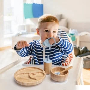 Assiette pour Bébé en Bois avec Ventouse | The Cute Babys