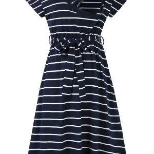 Robe Allaitement Rayé Bleue Avec Ceinture