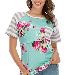 T Shirt Allaitement Floral Rayé