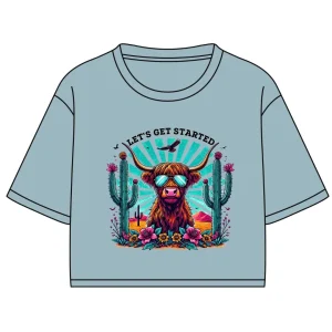 T-shirt Marie crop Winslow en bambou bleu ciel pour femme - Imprimé Let's get started