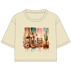 T-shirt Marie crop Winslow en bambou ivoire pour femme - Imprimé Bottes