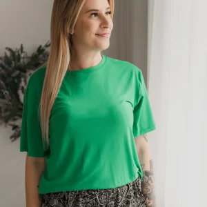 T-shirt crop prestige MomMe&Cie en bambou - Vert trèfle