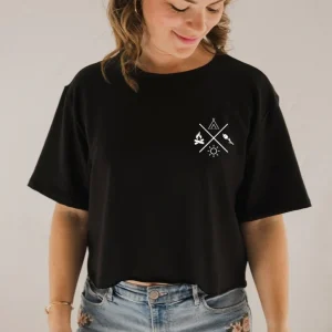 T-shirt Marie crop en bambou noir pour femme - Imprimé Camping X