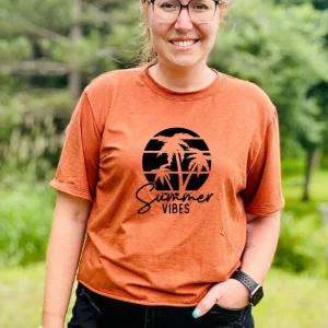 T-shirt Marie crop en bambou rouille pour femme - SUMMER VIBES