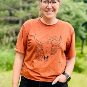 T-shirt Marie crop en bambou rouille pour femme - CRÂNE & FLEURS